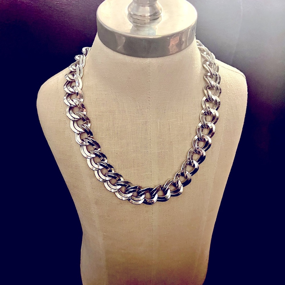 Silver color large chain link necklace great timeless accessory.